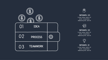 Doodle dark infographic elements with 3 options, template for web on a black background.