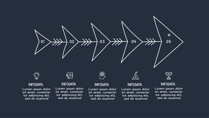 Doodle dark infographic elements with 5 options, template for web on a black background.