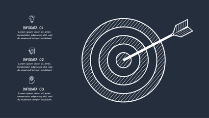 Doodle dark infographic elements with 3 options, template for web on a black background.