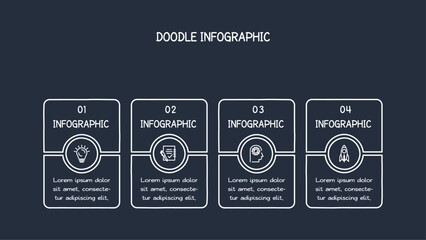 Doodle dark infographic elements with 4 options, template for web on a black background.