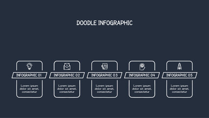 Doodle dark infographic elements with 5 options, template for web on a black background.