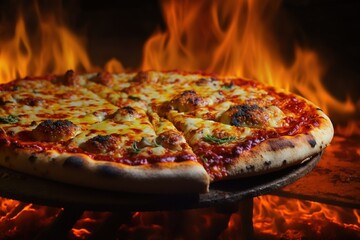 pizza on the fire, pizza fresh from the wood-fired oven