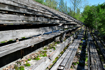 wooden bench in the stadium