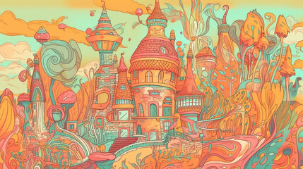 Obraz premium AI Generated illustrations of dreamy and magic forest with mushrooms and magic trees 