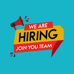 We are hiring, join our team lettering with an abstract frame. Banner for business, Advertisement marketing and advertising.