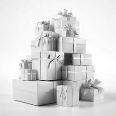 Isolated on white background Pile of Christmas gifts box. Merry Christmas and Happy new year. Festive design with decorative elements. holiday season. generative ai