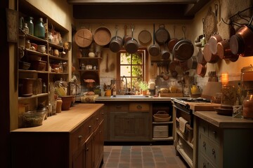 Rustic Kitchen: Design a kitchen with a cozy, rustic feel by incorporating natural elements such as wood, stone, and metal. Generative AI
