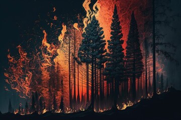 forest fire day light smoke. ai generative