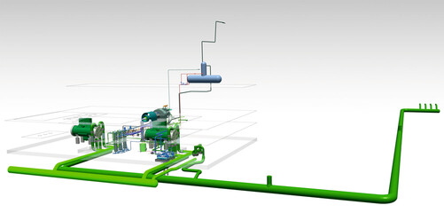 steam turbine power plant layout 3D illustration