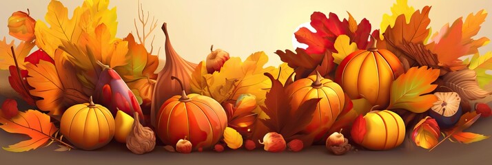 Naklejka na ściany i meble Autumn background. Autumn Horizontal banner and poster, header for website. generative ai