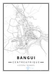 Street map art of Bangui city in Centre afrique  - Africa