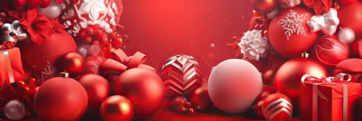 Merry Christmas and Happy new year. Festive design with decorative elements. Holiday season. Horizontal banner and poster, header for website. generative ai