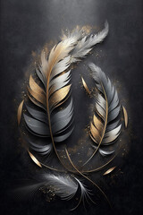 Feather Wall Decoration with Gold 