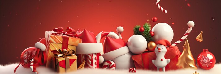 Merry Christmas and Happy new year. Festive design with decorative elements. Holiday season. Horizontal banner and poster, header for website. generative ai