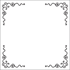 Elegant black and white monochrome ornamental border for greeting cards, banners, invitations. Vector frame for all sizes and formats. Isolated vector illustration.