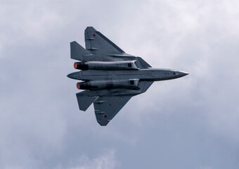 Moscow Russia Zhukovsky Airfield 25 July 2021: Demonstration of the latest Russian SU-57 fighterof...