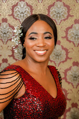 Beautiful African Black Woman in Red Dress - Getting ready, Party look, Bridal 