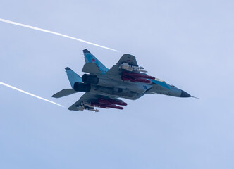 Moscow Russia Zhukovsky Airfield 25 July 2021: aerobatic MiG-35 perfoming demonstration flight of...