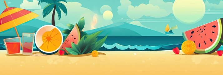 Summer background, Summer tropical sea background, sand beach. Horizontal banner and poster, header for website. generative ai