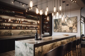 Wine Bar: Create a set of images that showcase a trendy, sophisticated wine bar. Generative AI