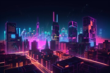 A breathtaking neon rendition of a mountain range, where glowing hues and electrifying shapes bring a whole new perspective to this majestic landscape. Generative AI.