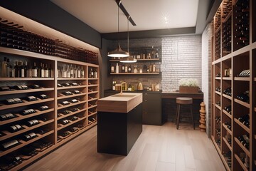 Wine Storage Room: Create a set of images that showcase a practical, well - designed wine storage room. Generative AI