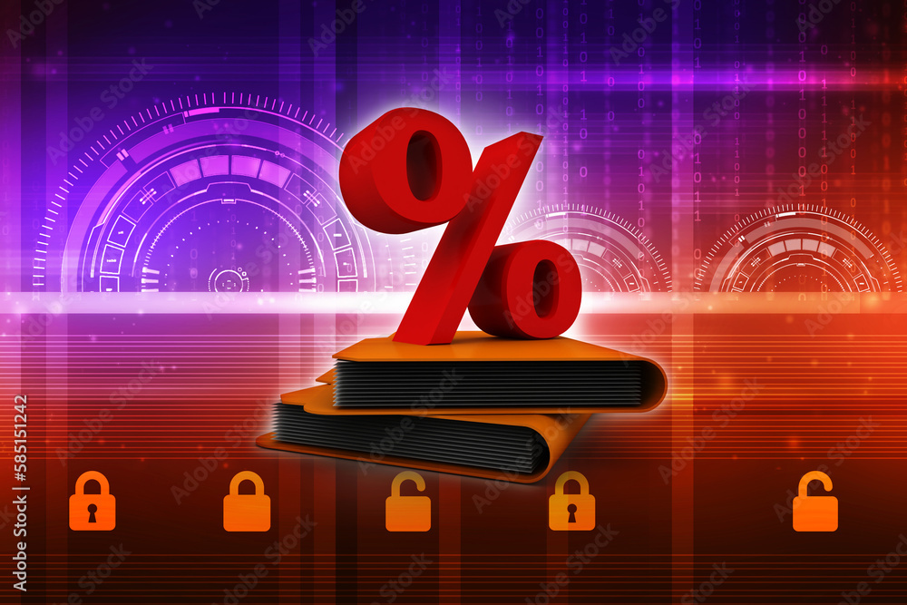 Poster 3d rendering file folder with percentage sign