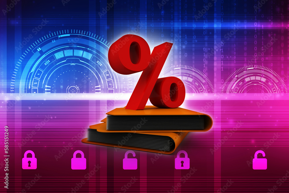 Poster 3d rendering file folder with percentage sign