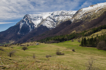 View of idyllic panorama in the Italian apennines during spring season