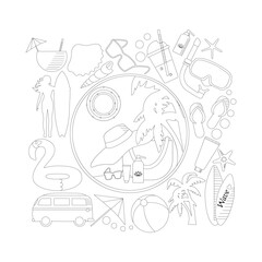 Hand drawn doodle summer icons set. Vector illustration. Isolated on white background.