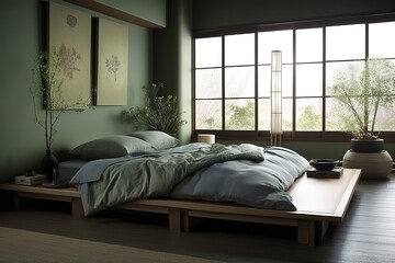 Zen Bedroom: Create a peaceful and calming bedroom with a Zen - inspired design. Generative AI