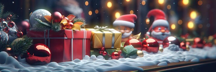 Fototapeta na wymiar Merry Christmas and Happy new year. Festive design with decorative elements. Holiday season. Horizontal banner and poster, header for website. generative ai