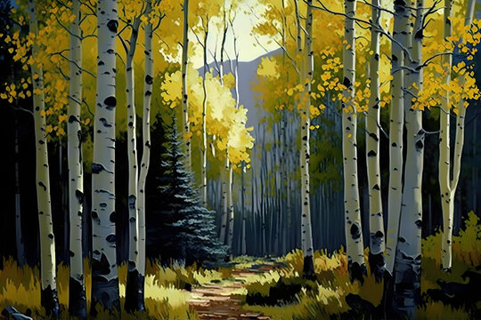 aspen tree forest painted by Len Chmiel