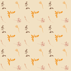 Pattern with illustration of 5 different natural herbs in calm warm colors