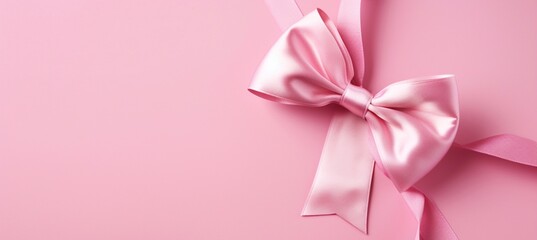 Red bow on pink background. Generative AI.
