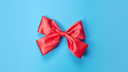 Red bow on blue background. Generative AI.