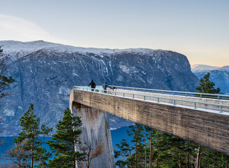 Stegastein viewpoint on a clear dat during autumn in Vestland, Sogn, Norway