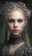 Naklejka na ściany i meble Portrait of a young princess, queen in a chic outfit of the Middle Ages. beautiful blonde girl. Created with generative AI.