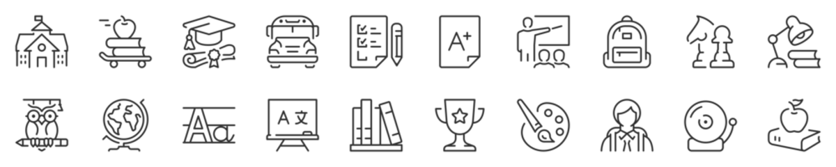 Foto op Plexiglas Uiltjes Academic subjects and education thin line icon set 1 of 2. Symbol collection in transparent background. Editable vector stroke. 512x512 Pixel Perfect.