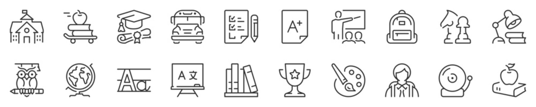 Academic Subjects And Education Thin Line Icon Set 1 Of 2. Symbol Collection In Transparent Background. Editable Vector Stroke. 512x512 Pixel Perfect.