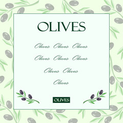 Olive branches product labels and template with copy space on light green background. Vector illustration of labels for packages or invitation cards.
