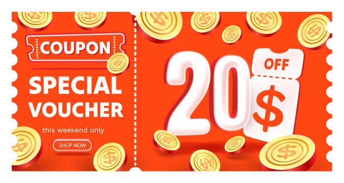 Coupon special voucher 20 dollar , Check banner special offer. Vector