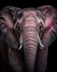 Generated photorealistic portrait of a pink elephant