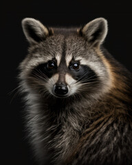 Generated photorealistic portrait of a striped raccoon