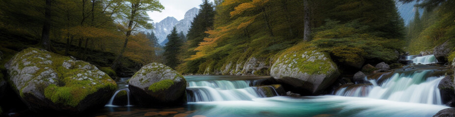 Illustration of a serene lake amidst majestic mountains created with Generative AI technology