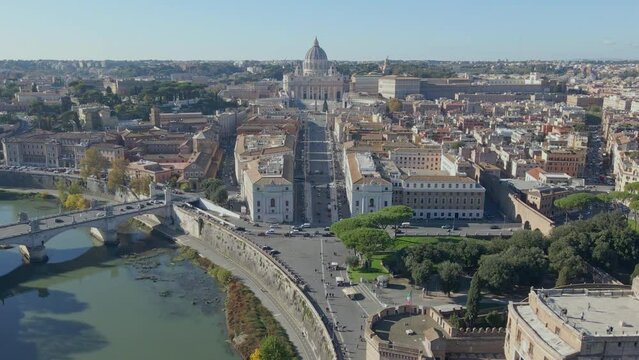Passing the Tiber River in approach to the Vatican in Rome
