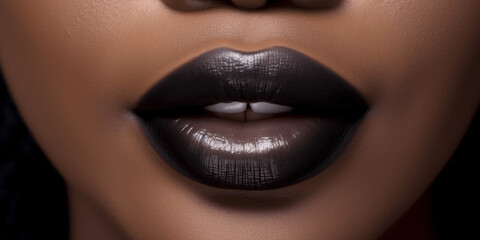 Sexy Lips close up, Beautiful Perfect Makeup, black Lip Gloss, big lip, Cosmetic beauty procedures