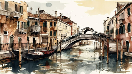 Fototapeta premium Watercolor illustration of Venice Italy - made with Generative AI