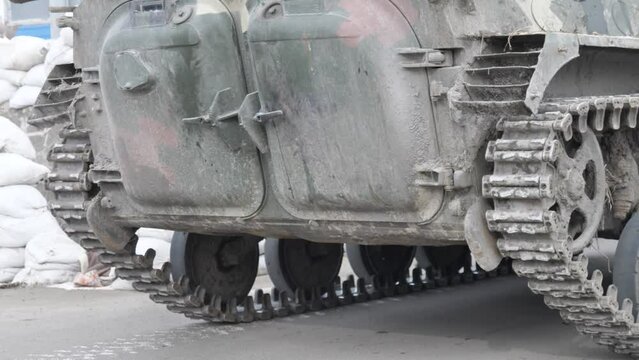 Ukraine. Infantry Fighting Vehicle going through a checkpoint. Close-up