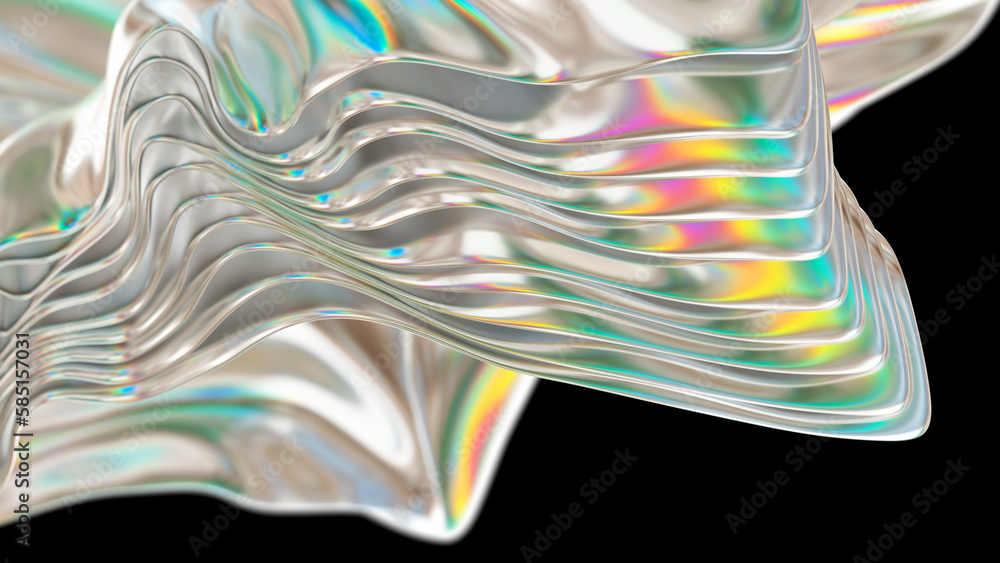 Fototapete 3d render illustration - holographic trendy soft form in motion. abstract futuristic gradient backgr